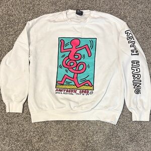 H&M White Graphic Crewneck Sweater